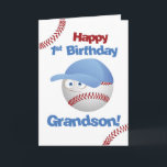 Enkel-1. Geburtstag, Baseball-Thema Karte<br><div class="desc">Dieser niedliche Baseball trägt eine blaue Kappe und hat große Augen. Perfekte Karte,  zum Ihrem Enkel ein glücklichen 1. Geburtstag mit einem Baseballthema für den kleinen Jungen zu wünschen der Liebebälle und -baseball.</div>