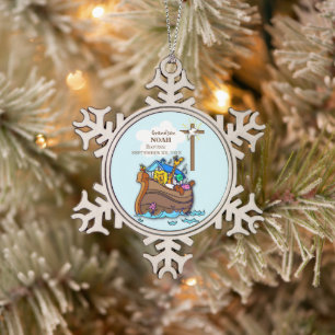 Enkel-Taufe Noahs Arche Personalisiert Schneeflocken Zinn-Ornament