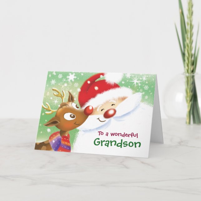Enkel, Weihnachten, niedliches Ren u. Sankt Karte (Vorderseite)