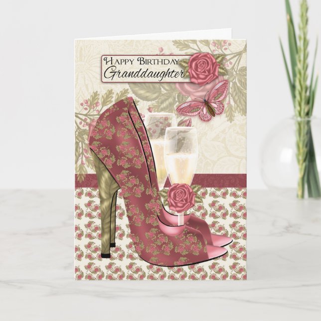 Enkelin Champagne und Schuh-Schmetterling Karte (Vorderseite)