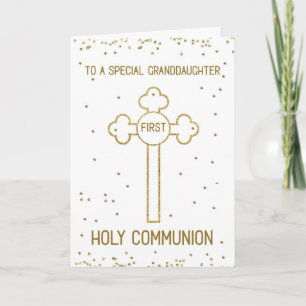 Enkelin Erste Heilige Kommunion Goldfarbener Kreuz Karte