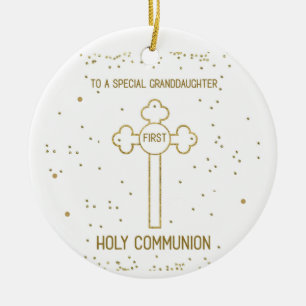Enkelin Erste Heilige Kommunion Goldfarbener Kreuz Keramik Ornament