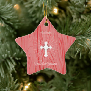 Enkelin Erstkommunion Kreuz und Strahlen Keramik Ornament