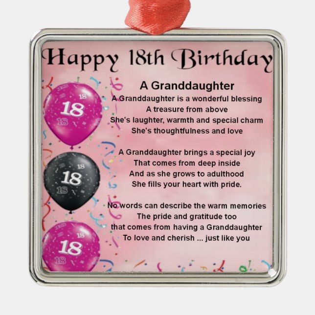 Enkelin-Gedicht - 18. Geburtstag Silbernes Ornament (Vorne)