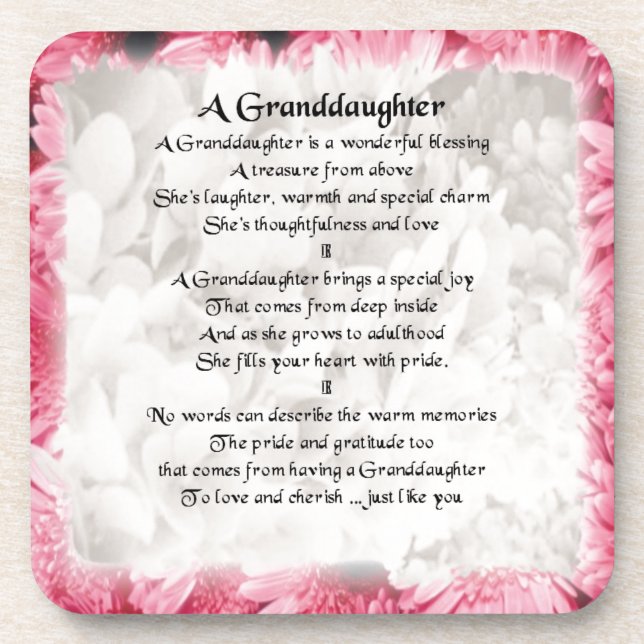 Enkelin-Gedicht - rosa Blumenmuster Getränkeuntersetzer (Vorderseite)