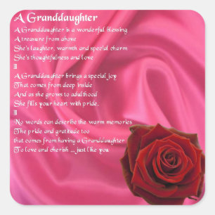 Enkelin-Gedicht - rosa Seide u. Rose Quadratischer Aufkleber