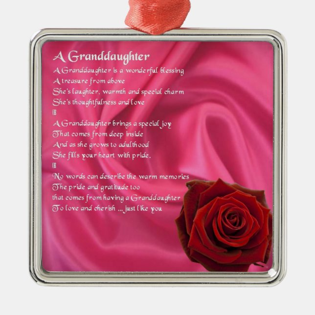 Enkelin-Gedicht - rosa Seide u. Rose Silbernes Ornament (Vorne)