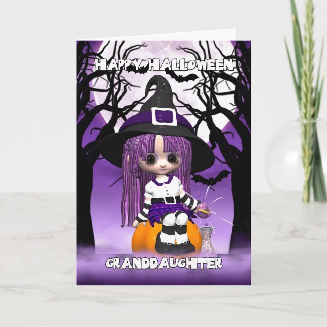 Enkelin-niedliche Hexe-Halloween-Gruß-Karte Karte (Vorderseite)