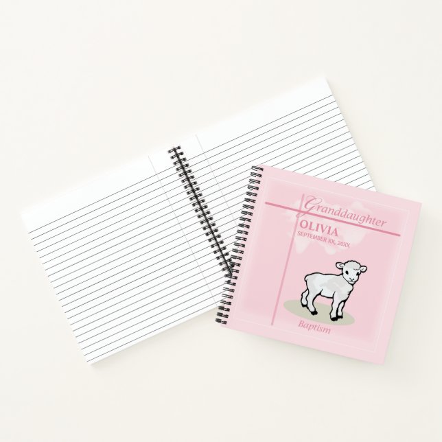 Enkelin Taufe Rosa Girl Lamm Name und Datum Notizbuch (Innenseite)