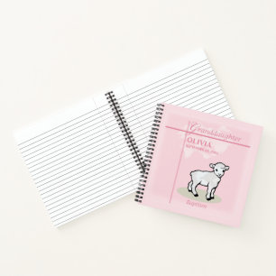 Enkelin Taufe Rosa Mädchen Lamm Name und Datum Notizbuch