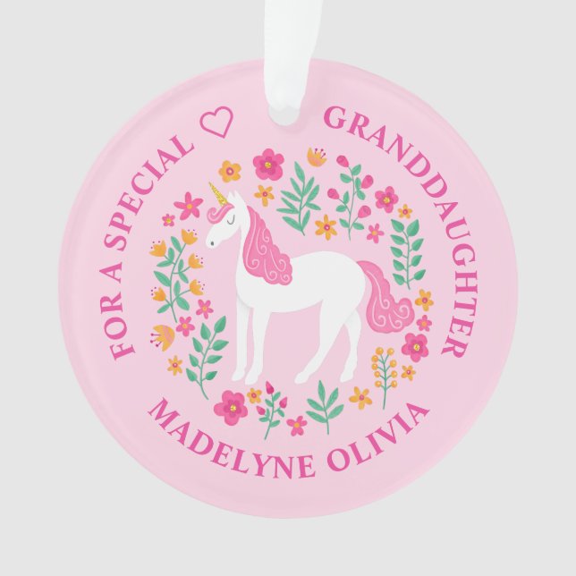 Enkelin Unicorn Blume Niedlich Rosa Ornament (Vorderseite)