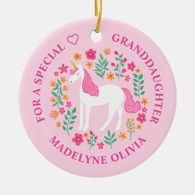 Enkelin Unicorn Blume Niedlich Rosa Ornament (Vorne)