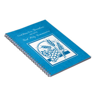 Enkelkind Erste Kommunion Blau, Weizen, Trauben Notizblock