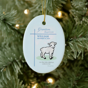 Enkelkind Tauf Blau Lamm Personalisiert Keramik Ornament