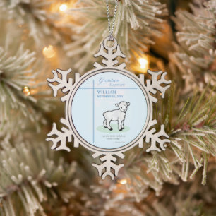 Enkelkind Tauf Blau Lamm Personalisiert Schneeflocken Zinn-Ornament