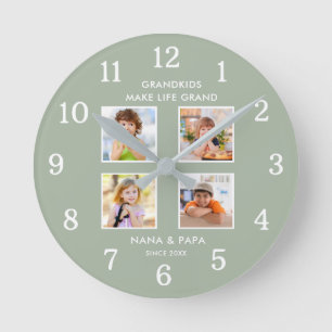 Enkelkinder machen das Leben großartig 4 Foto-Coll Runde Wanduhr