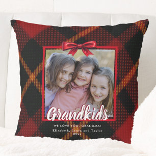 Enkelkinder roter Schleifen-Tartan-Weihnachts-Foto Kissen