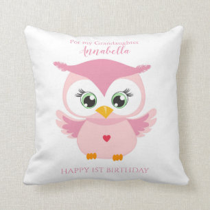 Enkeltochter erster Geburtstag Süße rosa Eule Kissen
