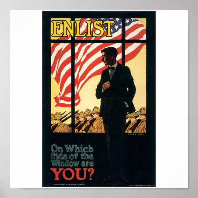 "Enlist" Ancien poster militaire américain vers 19 (Devant)