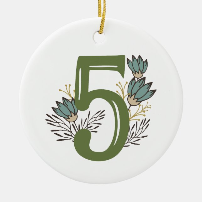 Enneagram Art 5 Blumenweihnachtsverzierung Keramik Ornament (Vorne)