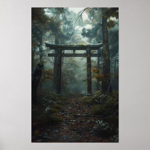 Énorme Ancienne Porte Torii Debout Haut Poster