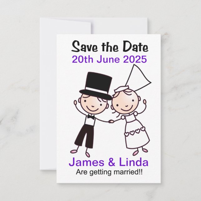 Enregistrer La Carte Date Cartoon Couple Lilac (Devant)