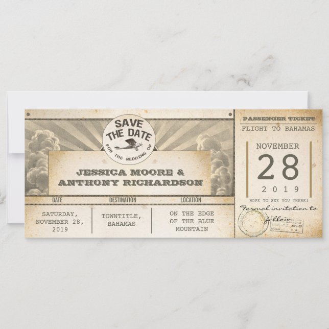 enregistrer la date billets d'avion - invitations  (Devant)