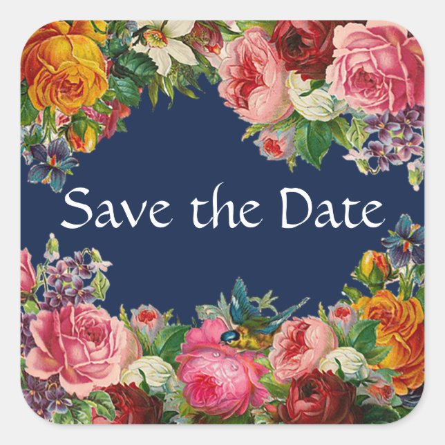 Enregistrer la date Bleu Floral Burgundy Stickers  (Devant)