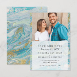 Enregistrer La Date Carte Mariage En Marbre Turquo
