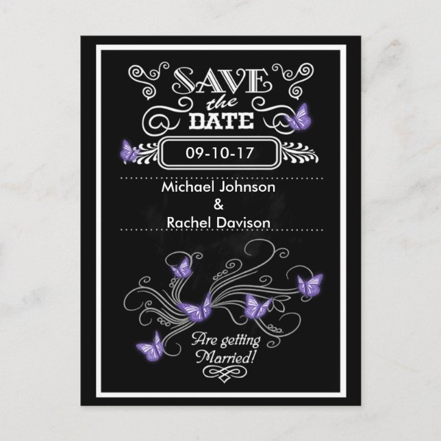 Enregistrer la date Carte Postale Purple Butterfli (Devant)
