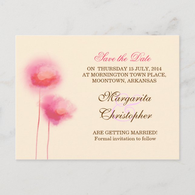 enregistrer la date fleurs roses cartes postales (Devant)