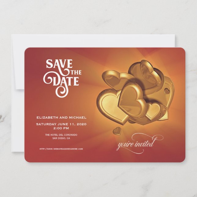 Enregistrer La Date Gold Hearts Faire-part (Versio (Devant)