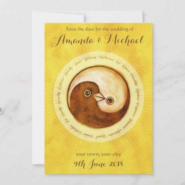ENREGISTRER LA DATE Gold YinYang doves carte maria (Devant)