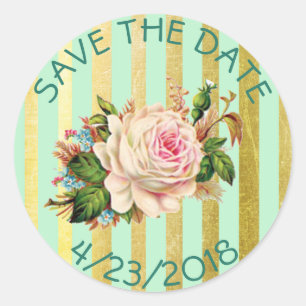 Enregistrer la date Green Gold Striped Stickers