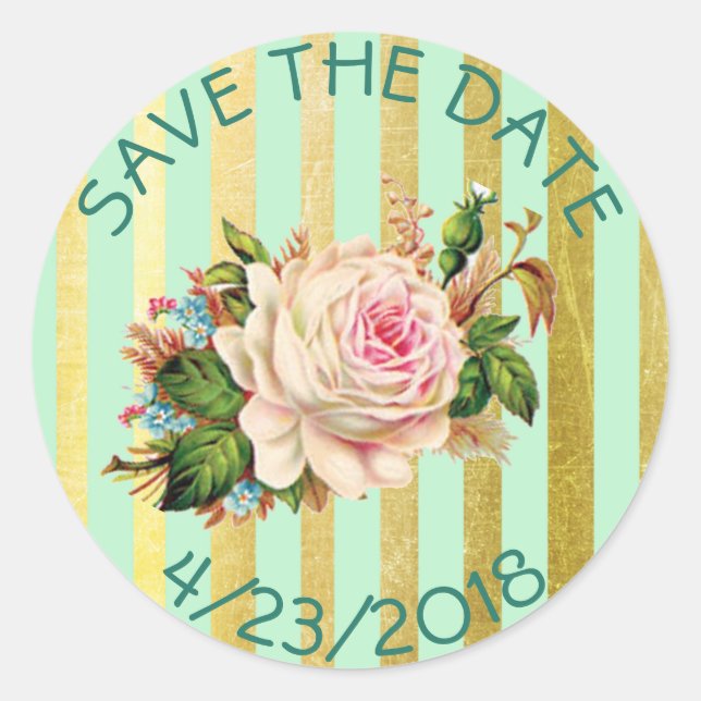 Enregistrer la date Green Gold Striped Stickers (Devant)