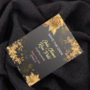 Enregistrer la date Invitation Golden Flower noir 