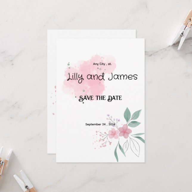 Enregistrer La Date Invitations De Lavage De Fleur (Devant/Arrière en situation)