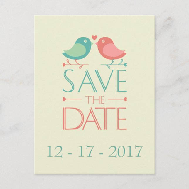 Enregistrer la date Lovebirds Mariage carte postal (Devant)
