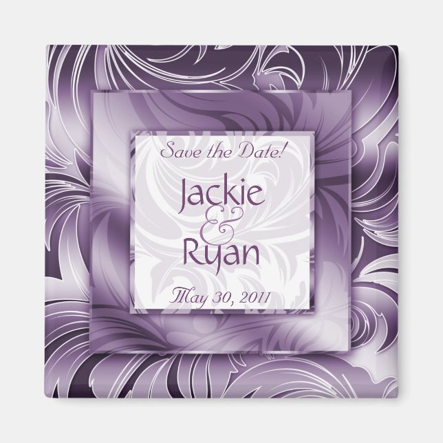 Enregistrer la date Magnet Floral Leaf Purple Silv (Devant)