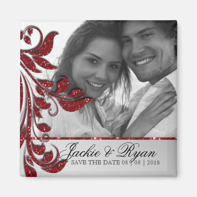 Enregistrer la date Magnet Photo Red Sparkle (Devant)