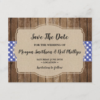 Enregistrer la date Mariage Carte bleue En vichy B
