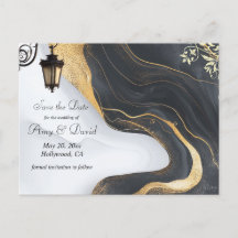 Enregistrer la date mariage noir et or faire-part