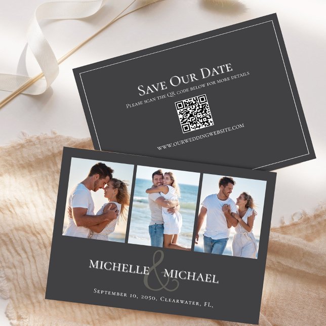 Enregistrer la date Mariage Photo Collage Modèle (Classic grey multi photo template save the date card)