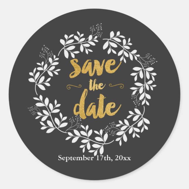 ENREGISTRER LA DATE Moderne Feuille Wreath Sticker (Devant)