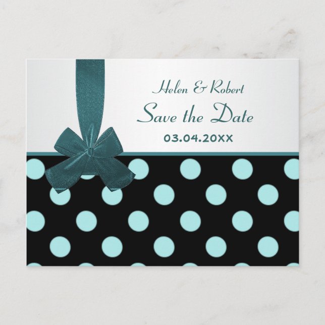 Enregistrer la date noir et turquoise pois Carte p (Devant)