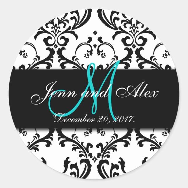 Enregistrer la date Stickers Damask Monogramme Nom (Devant)
