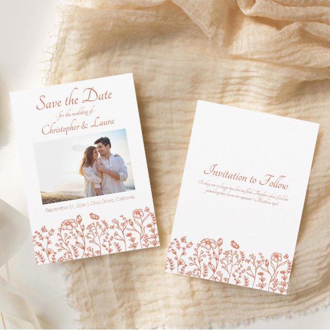 Enregistrer la date Verona Sunset Wedding Cartes (Save the Date Wedding Cards Verona Sunset Orange Flowers and Butterflies)