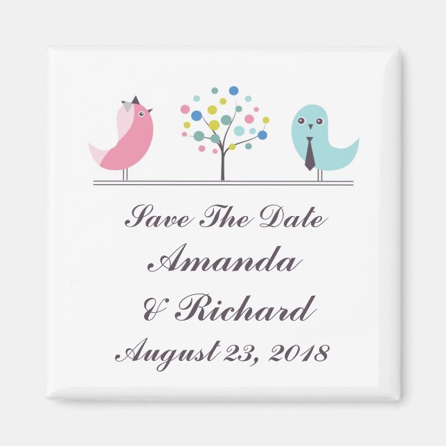 Enregistrer le aimant Date Mariée et Oiseaux de ch (Devant)
