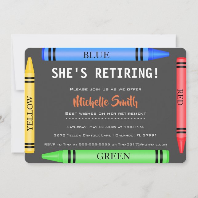 Enseignant Colorful Crayon Invitation de retraite (Devant)