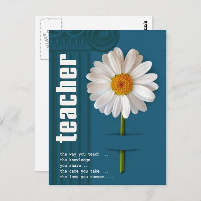 Enseignant Merci. Carte postale Daisy Design (Devant / Derrière)